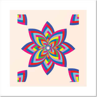 geometric abstract colorful flower Posters and Art